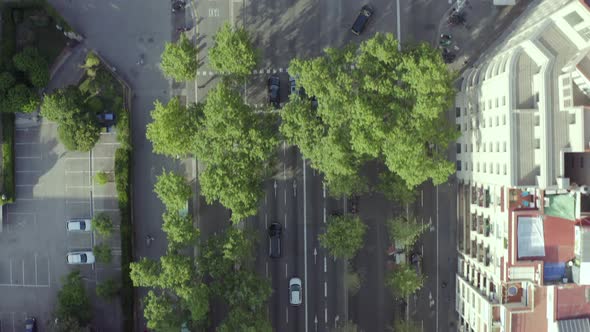 Cars and Vehicles in the Busy City of Barcelona During the Summer Bird's Eye