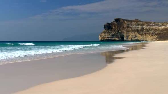 Sea Waves Striking Sand Beach Near Salalah, Oman (Arabian Peninsula)