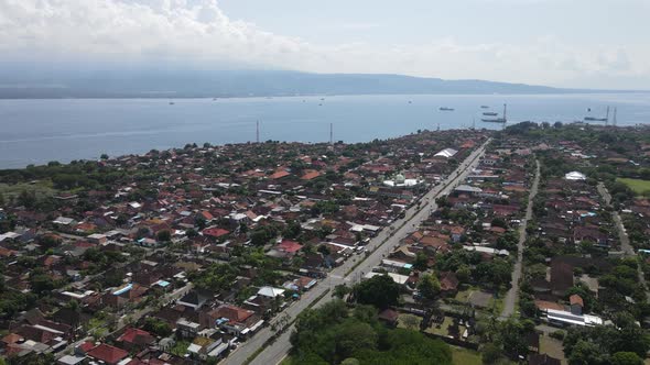 Aerial view of Gilimanuk Village near port and Bali Ocean Indonesia