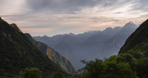 Inca Trail landscape timelapse of Andes Mountains in Peru. Time lapse at sunset of clouds moving on 