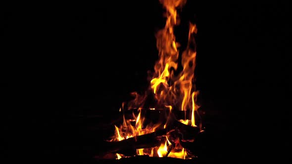 Bonefire, Fire flames in campfire, campsite at Masai Mara Park, Kenya, slow motion