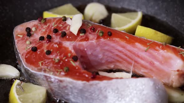 Grilled Rainbow Trout or Salmon Steak with Spices, Garlic