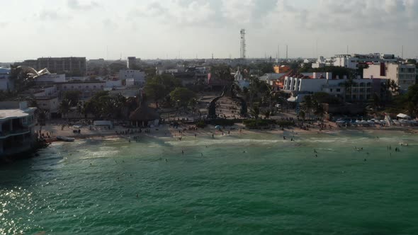 Aerial Cityscape of Playa Del Carmen on the Riviera Maya with the Portal Maya in Focus