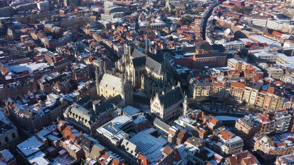 Aerial view of Gent in wintertime, Belgium.