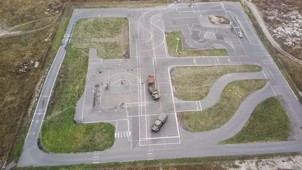 Aerial View of Circuit with Training Cars