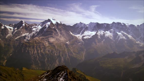 Panning shot of mountain peaks in Switzerland