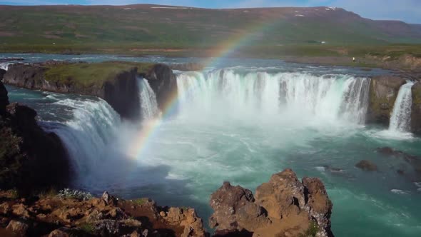 Slow Motion Shot of the Godafoss Waterfall in North Iceland