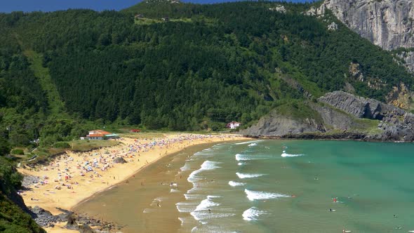 Beautiful White Sand Beach Playa De Laga. North Coast of Spain, Basque Country