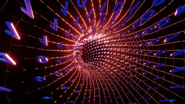 4K Artistic infographics binary numbers rotation tunnel. Technology Network Data Connection alt