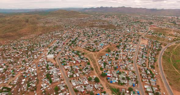 A Bird's-eye View Taken Over a City with Ruined Houses in Namibia, Africa