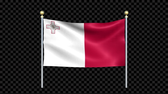 Malta Flag Waving In Double Pole Looped