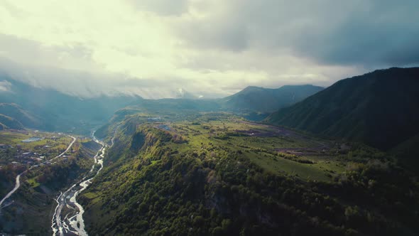 Majestic View of Green Caucasus Mountains in Georgia Europe