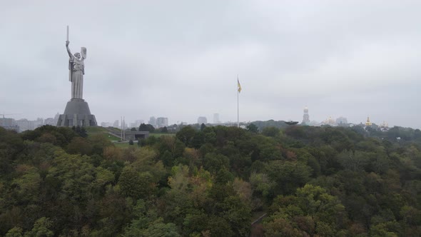 Kyiv, Ukraine Aerial View in Autumn : Motherland Monument. Kiev