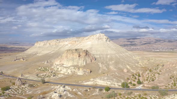 Aerial View of Canyon Hill on the National Park Nevsehir Goreme Cappadocia Turkey  2020