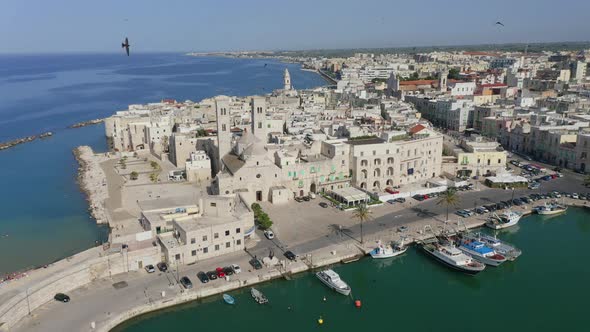 Aerial view of Church of Saint Conrad at harbour, Molfetta, Italy