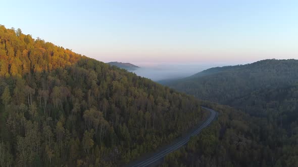 Aerial Landscape on autumn forest in Siberian Mountains