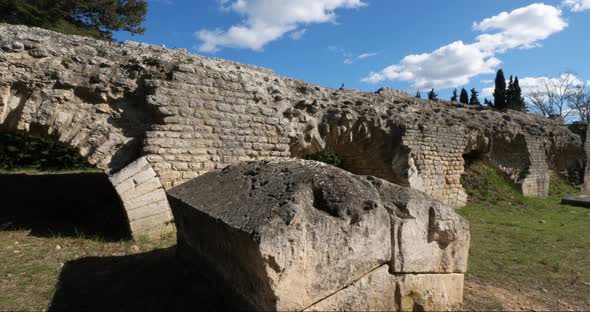 Barbegal aqueduct, Roman ruins in Fontvielle, Provence, Southern France