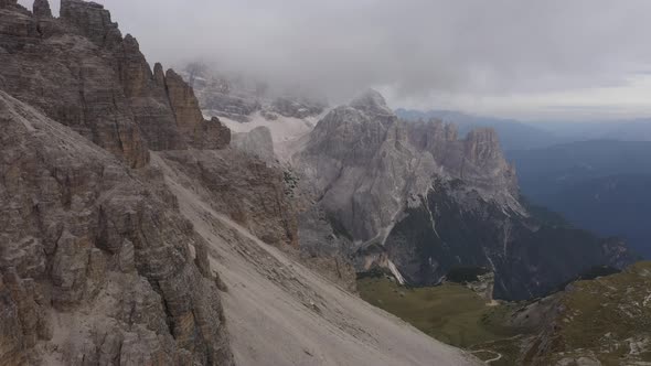 Fly Over Famous Italian Park Tre Cime Di Lavaredo