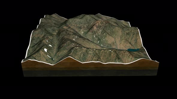 Mount Toubkal terrain map 3D render 360 degrees loop animation