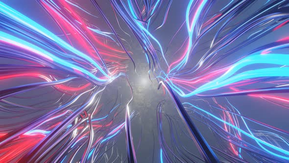 High Speed Flying Lines 3d Animation. Neon Glowing Rays of Hyperspace. 3d rendering