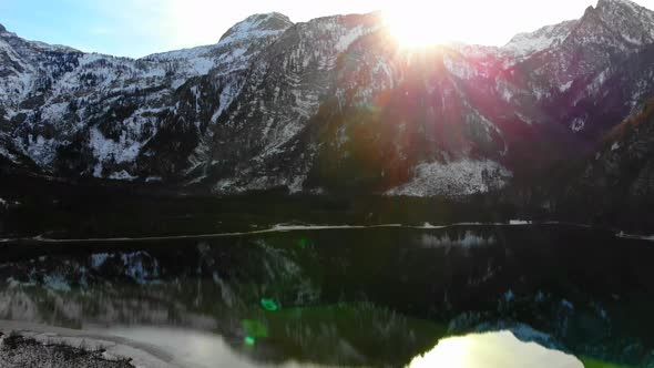 Beautiful Winter Landscape on the Lake Offensee in the Mountains in Upper Austria Salzkammergut