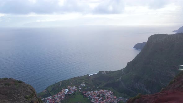 Aerial View of Stunning Viewpoint Mirador De Abrante with Glass Observation Balcony Above Agulo