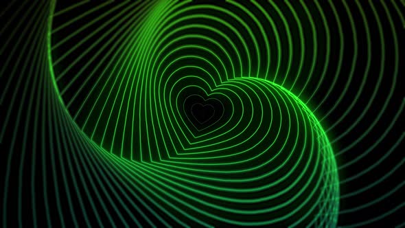 Neon Green Heart Wave Tunnel and Romantic Abstract 4K Moving Wallpaper Background
