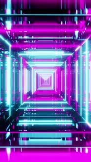 3d Animation. Endless abstract futuristic tunnel with multicolored neon lights. Endless tunnel