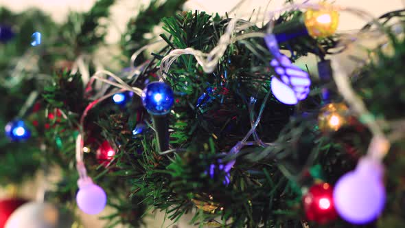 Christmas Multicolored Garland Lights Up and Shimmers Beautifully