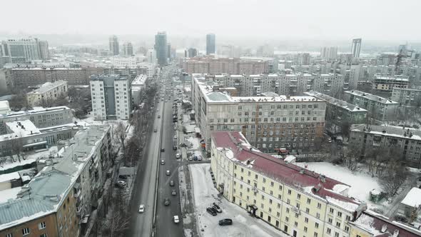 Aerial Survey of the City Quarter in Winter