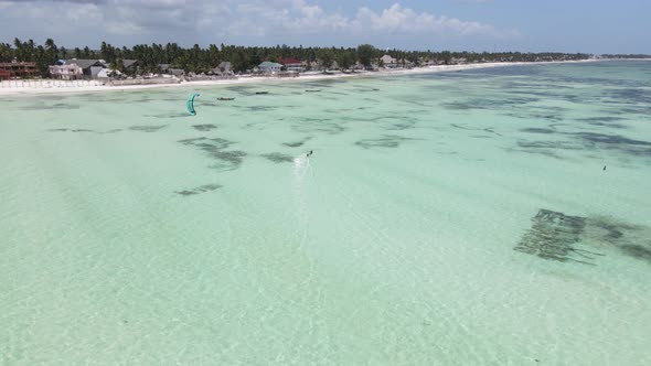 Kitesurfing Near the Shore of Zanzibar Tanzania