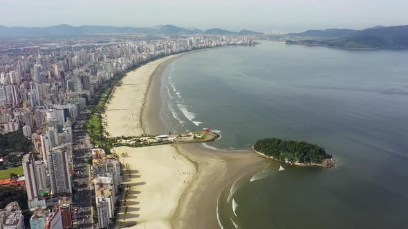 Night landscape of coast city of Santos, state of Sao Paulo, Brazil.