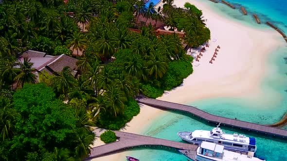 Drone panorama of island beach by ocean and sand background