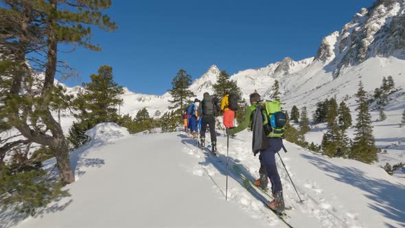 Ski Touring in Alps Mountains Nature in Beautiful Sunny Day with Blue Sky