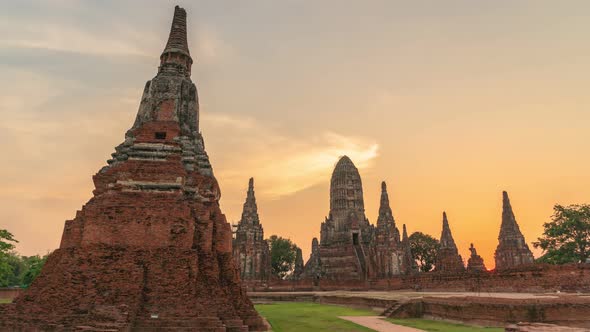 Timelapse Sunset At The Ancient Temple In Ayutthaya