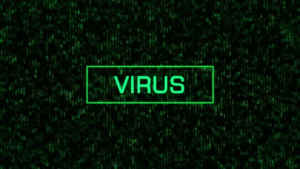 VIRUS Notification Warning Over Computer Binary Background. Computer VIRUS Concept with Binary Code