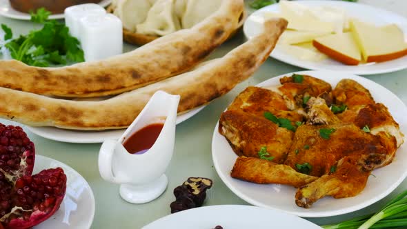 Georgian National Cuisine Food on the Table in the Restaurant