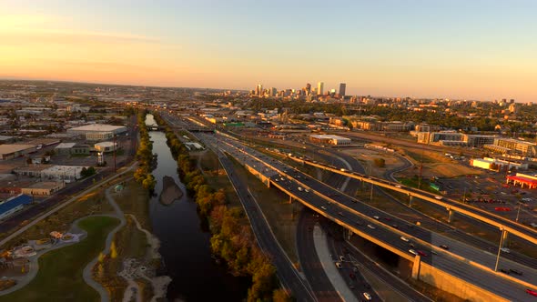 A sunset pan along I 25 just south of Denver