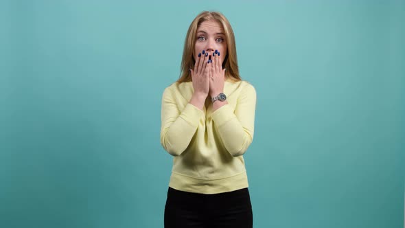 Shocked Woman Cover Her Mouth, Feeling Amazement and Full Disbelief