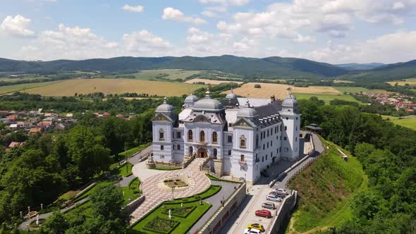 Aerial view of Halicsky Castle in the village of Halic in Slovakia