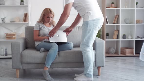 Digital Break Dad Taking Away Daughter Laptop