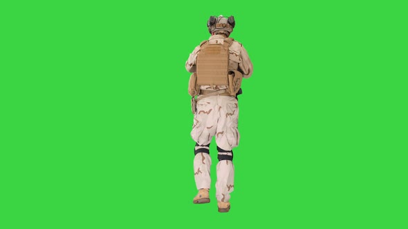 Armed Man Camouflage Assault Rifle Looking Target Green Screen Chroma Key