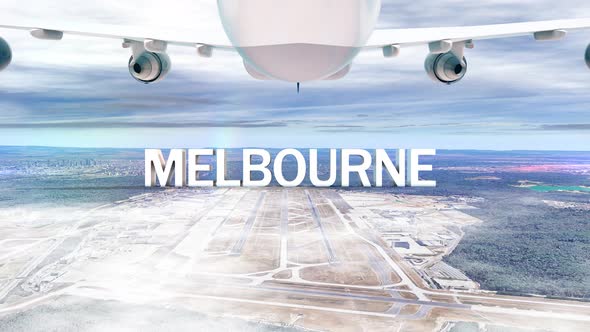 Commercial Airplane Over Clouds Arriving City Melbourne