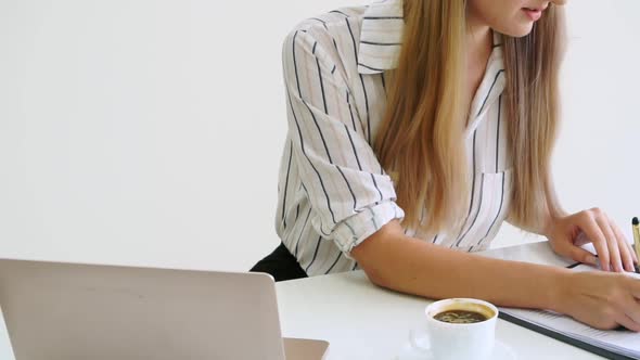 Blonde Business Woman Working at Modern Office