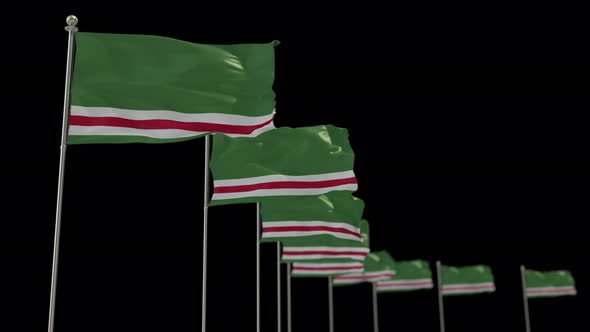 Chechen Republic of Ichkeria Row Of Flags Animation Include Alpha Channel