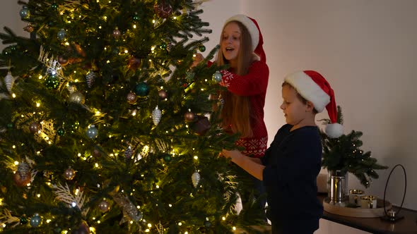 Friendly Sibings Decorating Christmas Tree