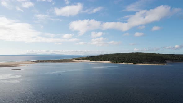 Aerial view of Lagoa de Albufeira, a lake in Setubal, Portugal.