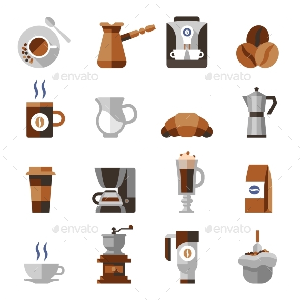 Coffee Icons Flat Set