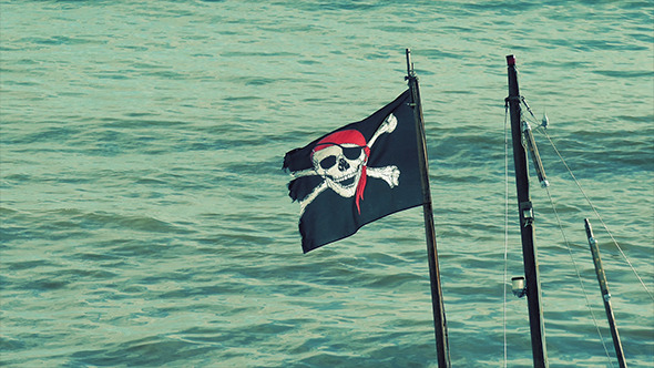 Pirate Flag Blows Around In Wind