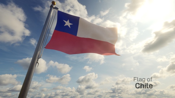 Chile Flag on a Flagpole